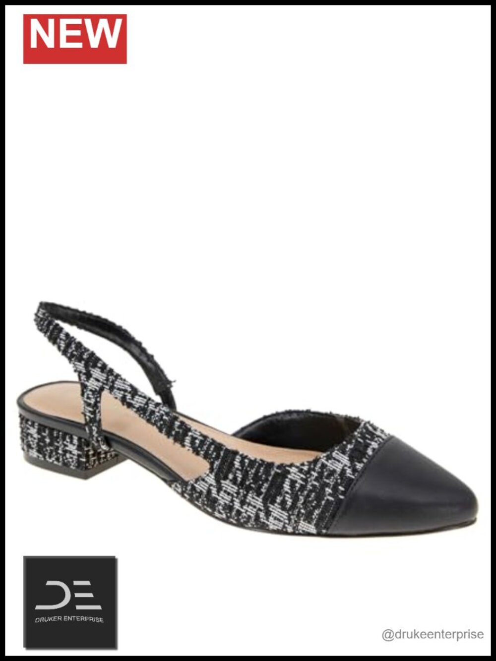 BCBGeneration Tillie Women's Pointed Toe Slingback Flats Block Heel Boucle